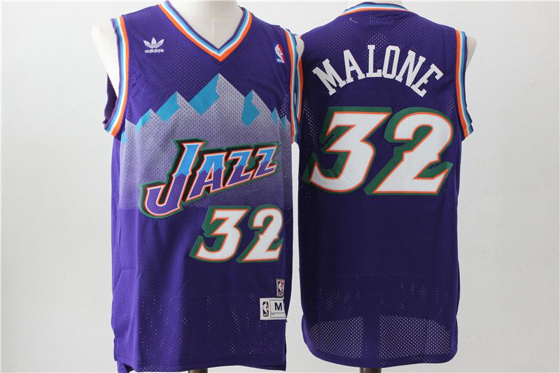 Men Utah Jazz 32 Malone Purple Throwback NBA Jerseys